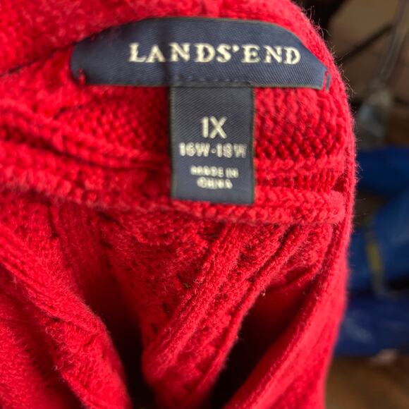 Lands’ End Red Cable Knit Sweater 1X Office Casual Relaxing Cabin Core Ski Vacay - Picture 4 of 4